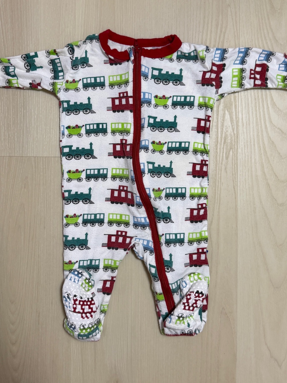 Bamboo Kickee Pants Train-Print Footed Pajama - Red, Green, Blue size 3-6 months